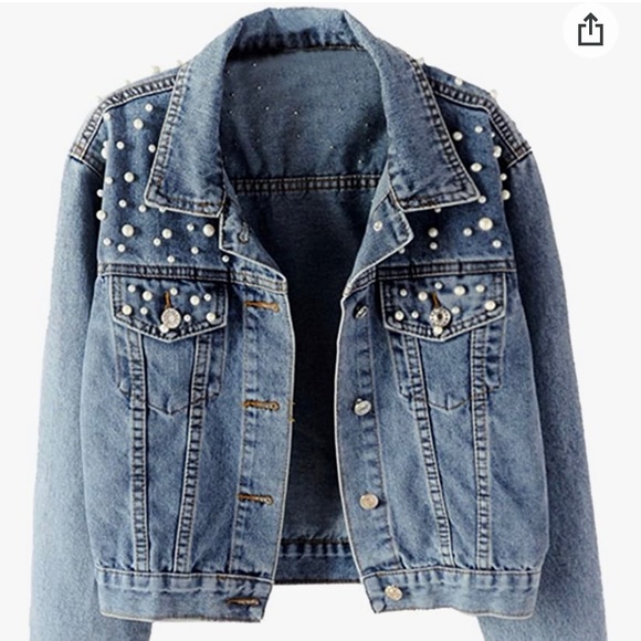 lifeshe Jackets & Blazers - LifeShe Women's Embroidered Pearls Beading Denim Jean Jacket Coat